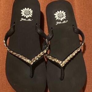 Yellow Box Black Sandals with Glittering Straps